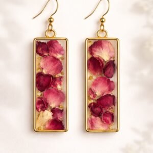 handmade resin earrings with rose petals